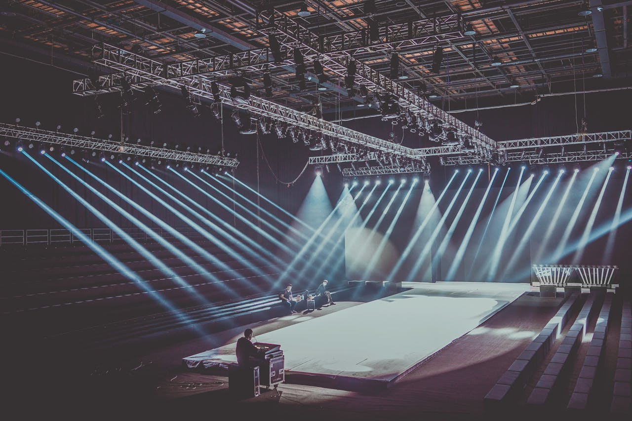 Crafting Captivating Headlines: Your awesome post title goes here An expansive indoor stage with dramatic lighting setup, ready for a performance or event.